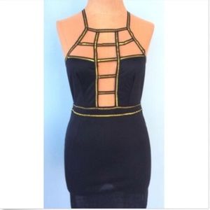 Baluoke Women's Black Gold Straps Bodycon Dress XS